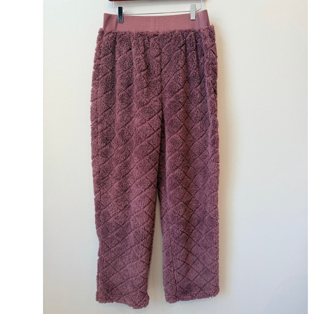 Aerosoles Sleepwear Fleece Pajama Pants Women's Medium Quilted Sherpa Purple